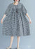 French o neck lantern sleeve clothes For Women pattern black Plaid Dresses summer